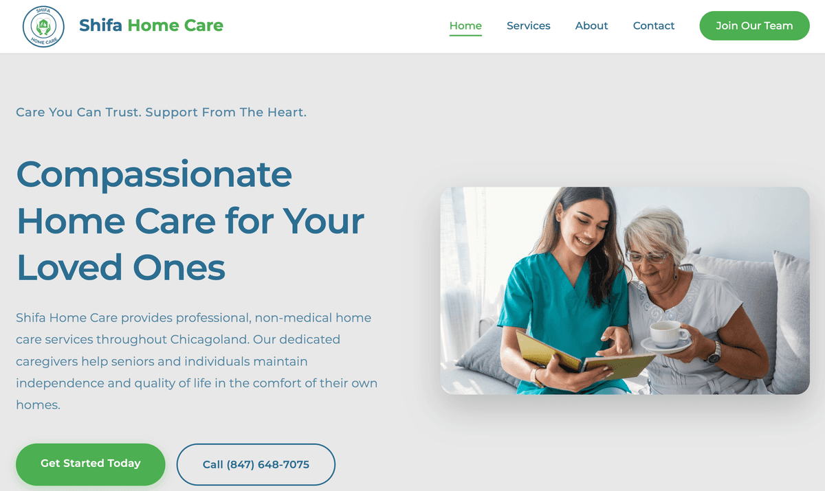 Shifa Home Care Website Screenshot